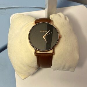 Geneva Men's Black Dial with Brown Leather Strap Watch